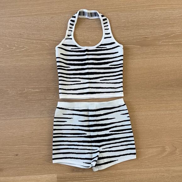 Kulani Kinis Tops - Kulani Kinis Essential Knit Micro Short Halter Zebra Savanna Size S in Stripes